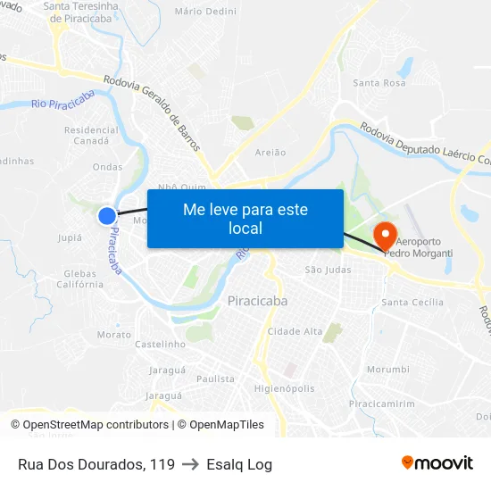 Rua Dos Dourados, 119 to Esalq Log map