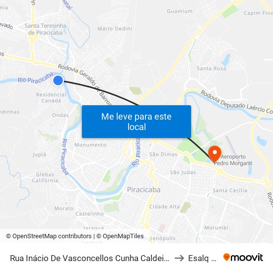 Rua Inácio De Vasconcellos Cunha Caldeira, 72-140 to Esalq Log map