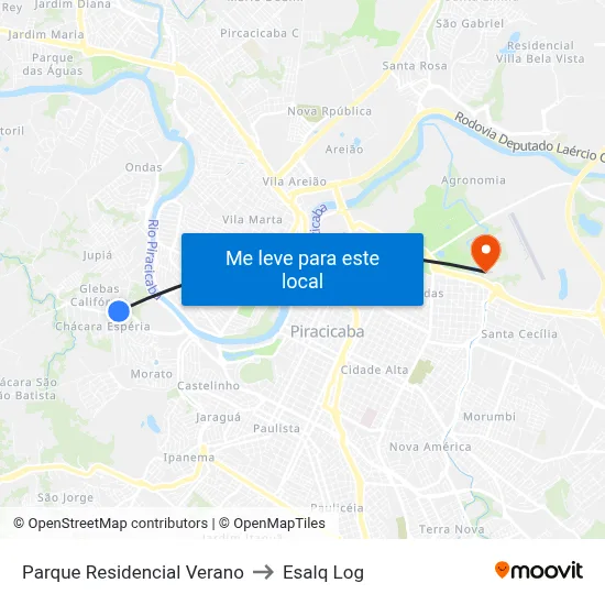 Parque Residencial Verano to Esalq Log map