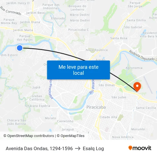 Avenida Das Ondas, 1294-1596 to Esalq Log map