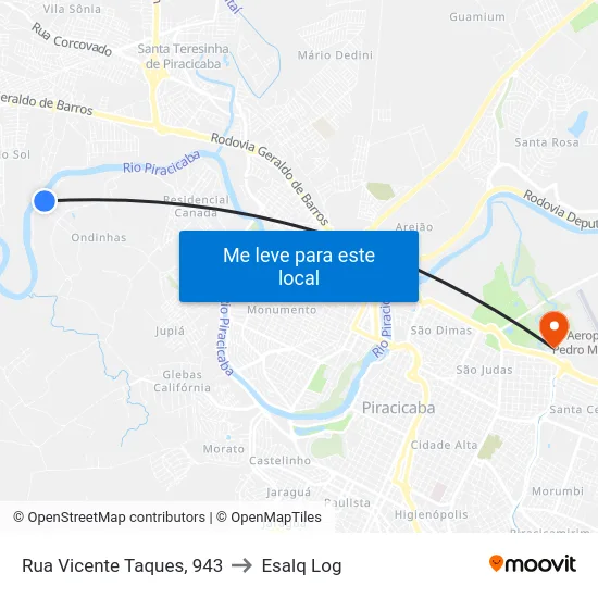 Rua Vicente Taques, 943 to Esalq Log map