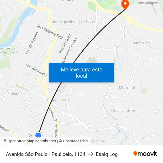 Avenida São Paulo - Paulicéia, 1134 to Esalq Log map