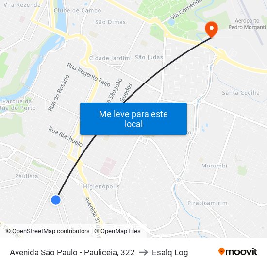 Avenida São Paulo - Paulicéia, 322 to Esalq Log map