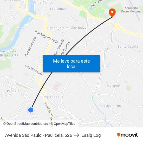 Avenida São Paulo - Paulicéia, 526 to Esalq Log map