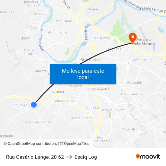 Rua Cesário Lange, 20-62 to Esalq Log map