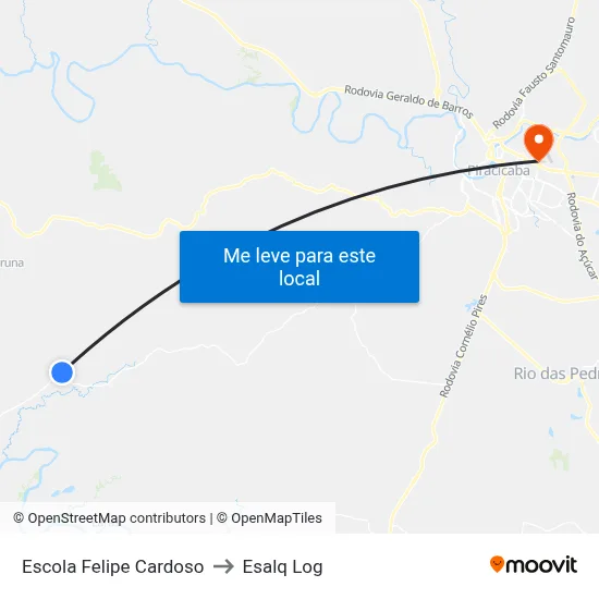 Escola Felipe Cardoso to Esalq Log map