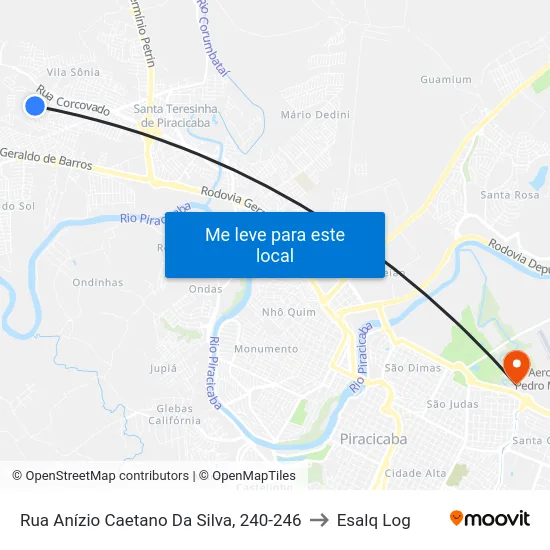 Rua Anízio Caetano Da Silva, 240-246 to Esalq Log map