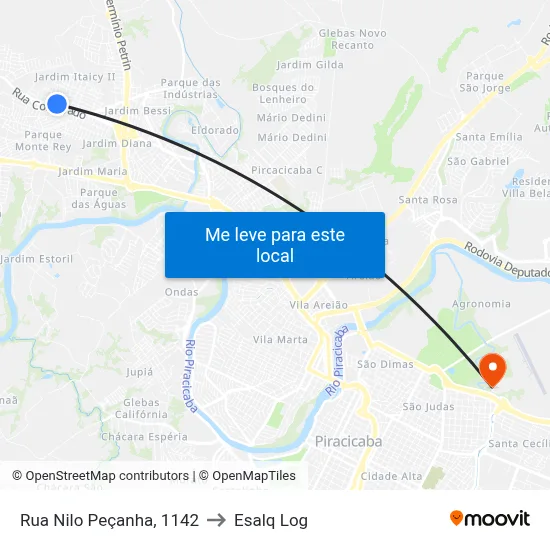 Rua Nilo Peçanha, 1142 to Esalq Log map