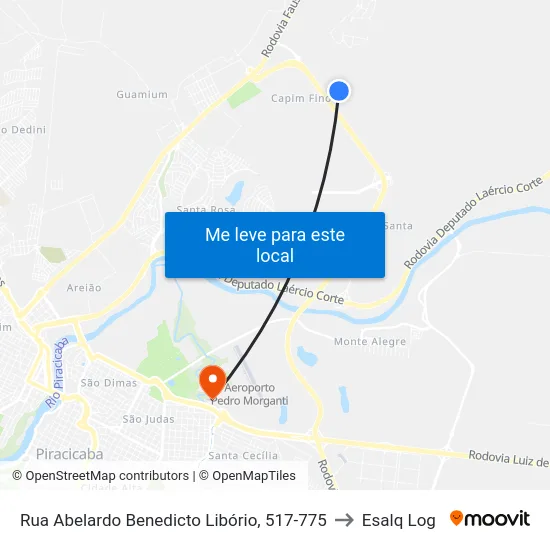 Rua Abelardo Benedicto Libório, 517-775 to Esalq Log map