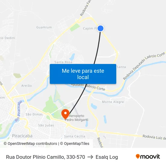 Rua Doutor Plínio Camillo, 330-570 to Esalq Log map