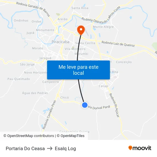 Portaria Do Ceasa to Esalq Log map