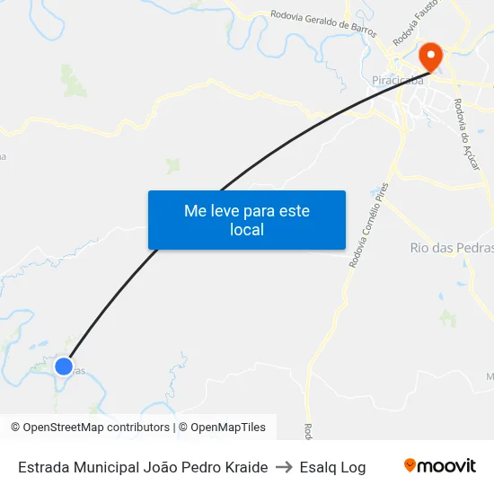 Estrada Municipal João Pedro Kraide to Esalq Log map