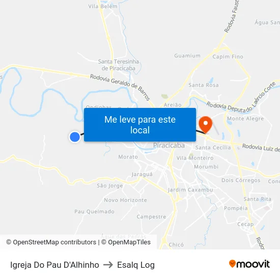 Igreja Do Pau D'Alhinho to Esalq Log map