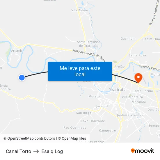 Canal Torto to Esalq Log map