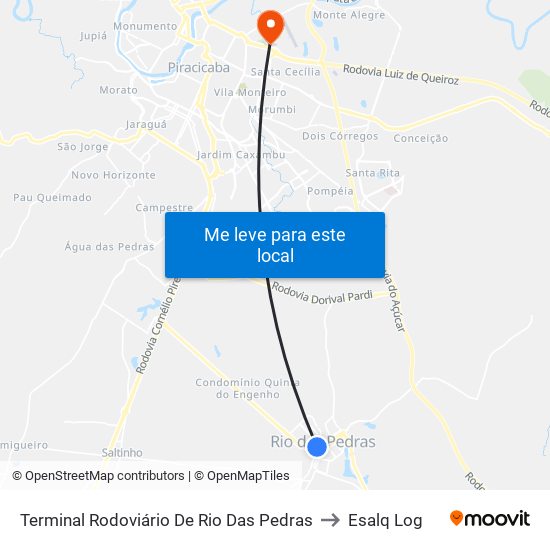 Terminal Rodoviário De Rio Das Pedras to Esalq Log map