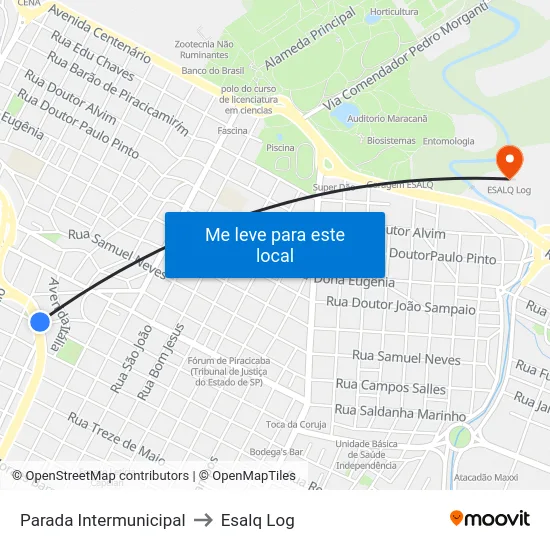Parada Intermunicipal to Esalq Log map