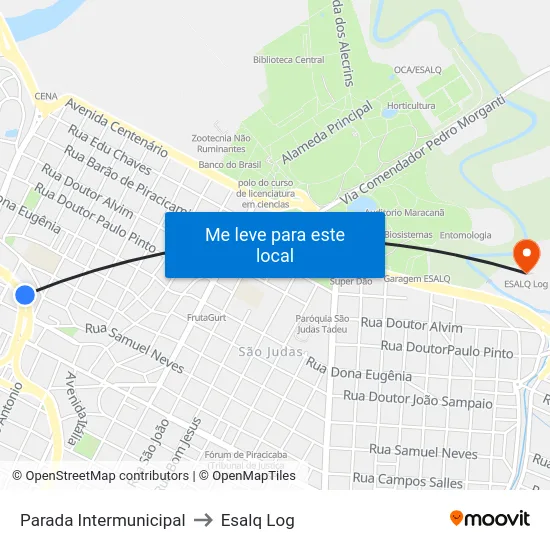 Parada Intermunicipal to Esalq Log map