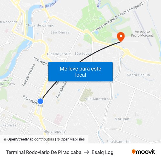 Terminal Rodoviário De Piracicaba to Esalq Log map