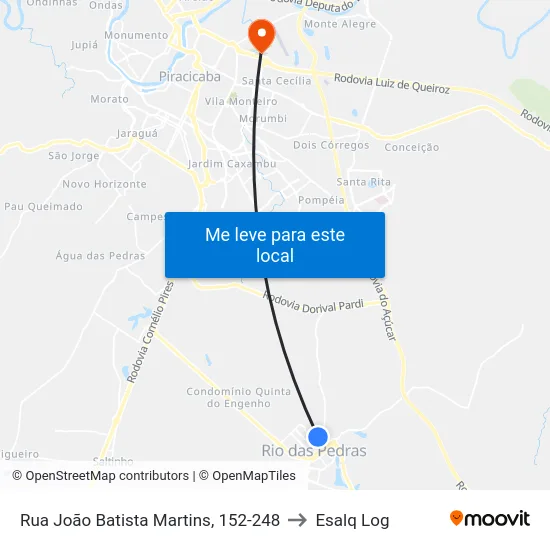 Rua João Batista Martins, 152-248 to Esalq Log map