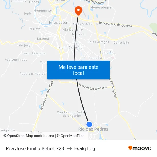 Rua José Emílio Betiol, 723 to Esalq Log map