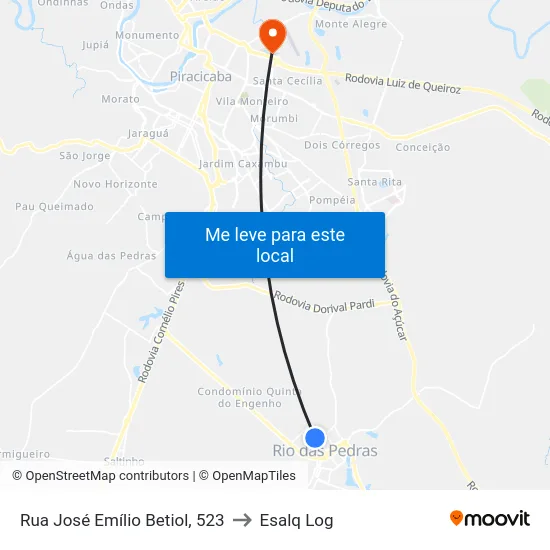 Rua José Emílio Betiol, 523 to Esalq Log map