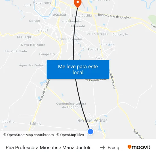 Rua Professora Miosotine Maria Justolim, 317-379 to Esalq Log map