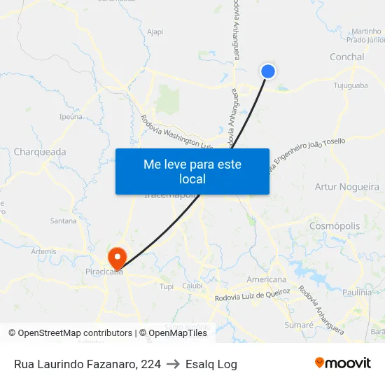 Rua Laurindo Fazanaro, 224 to Esalq Log map