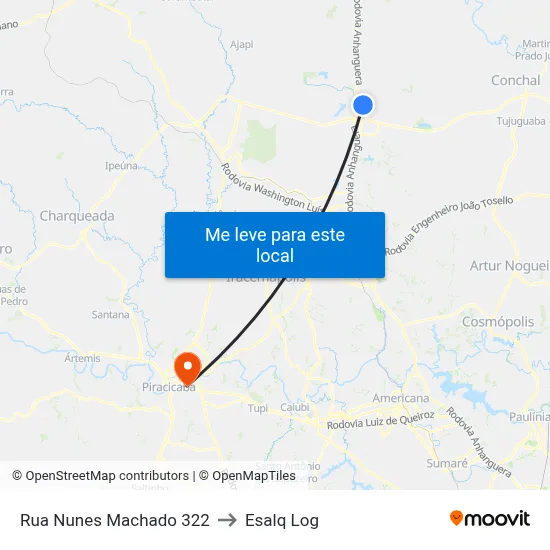 Rua Nunes Machado 322 to Esalq Log map