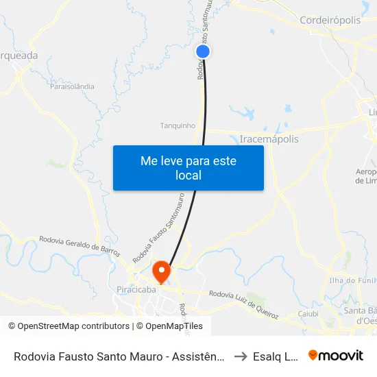 Rodovia Fausto Santo Mauro - Assistência to Esalq Log map
