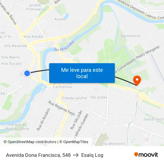 Avenida Dona Francisca, 548 to Esalq Log map