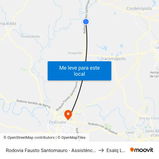 Rodovia Fausto Santomauro - Assistência to Esalq Log map