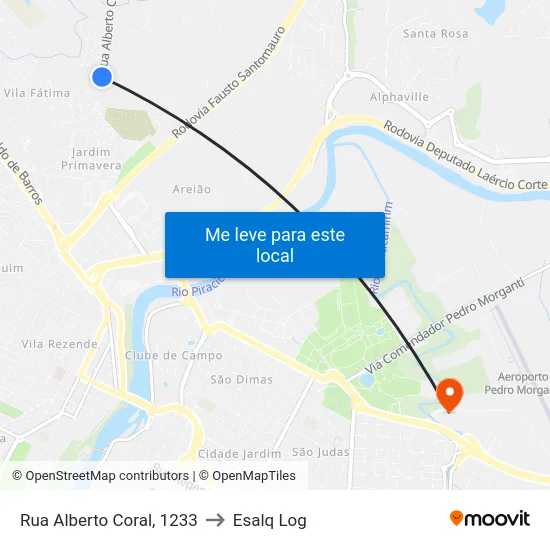 Rua Alberto Coral, 1233 to Esalq Log map