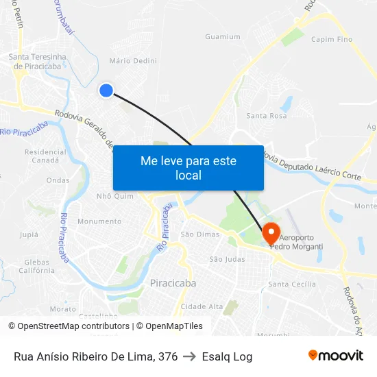 Rua Anísio Ribeiro De Lima, 376 to Esalq Log map