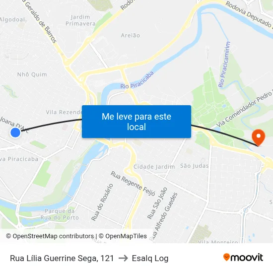 Rua Lília Guerrine Sega, 121 to Esalq Log map