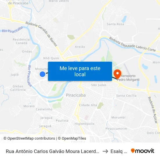 Rua Antônio Carlos Galvão Moura Lacerda, 147-205 to Esalq Log map