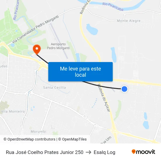 Rua José Coelho Prates Junior 250 to Esalq Log map