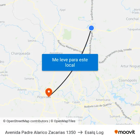 Avenida Padre Alarico Zacarias 1350 to Esalq Log map