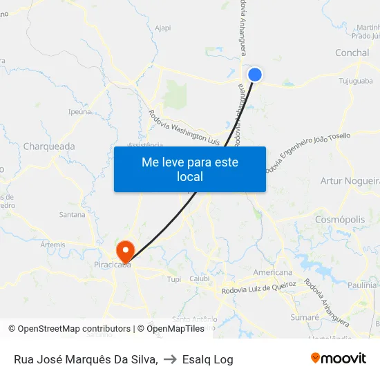 Rua José Marquês Da Silva, to Esalq Log map