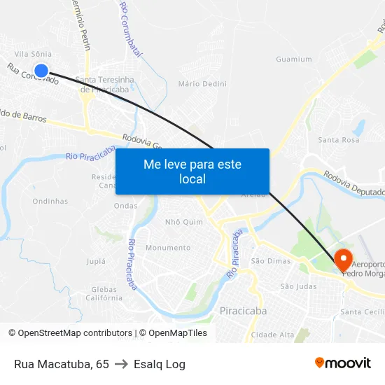 Rua Macatuba, 65 to Esalq Log map