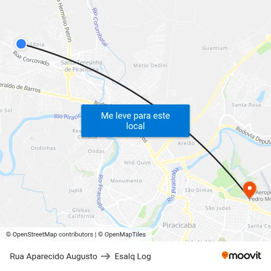 Rua Aparecido Augusto to Esalq Log map