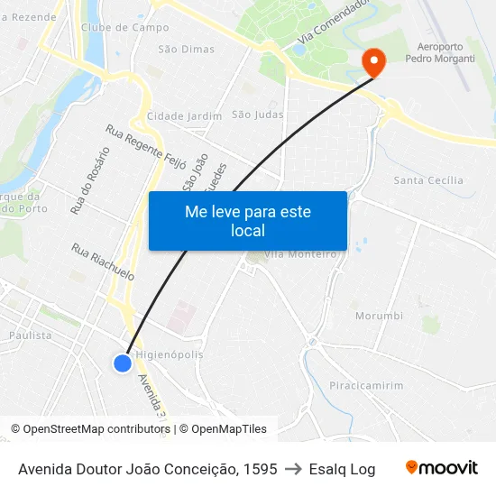 Avenida Doutor João Conceição, 1595 to Esalq Log map