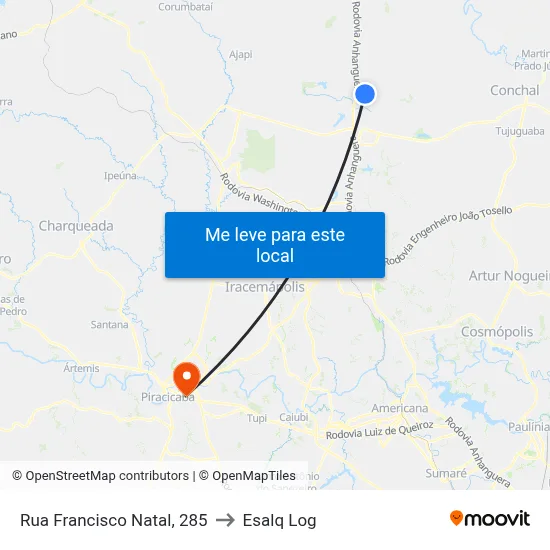 Rua Francisco Natal, 285 to Esalq Log map