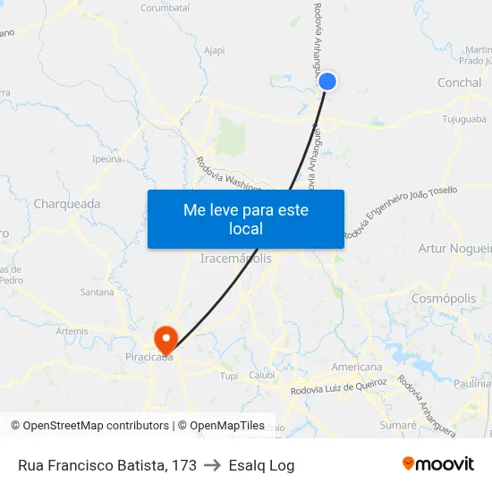 Rua Francisco Batista, 173 to Esalq Log map