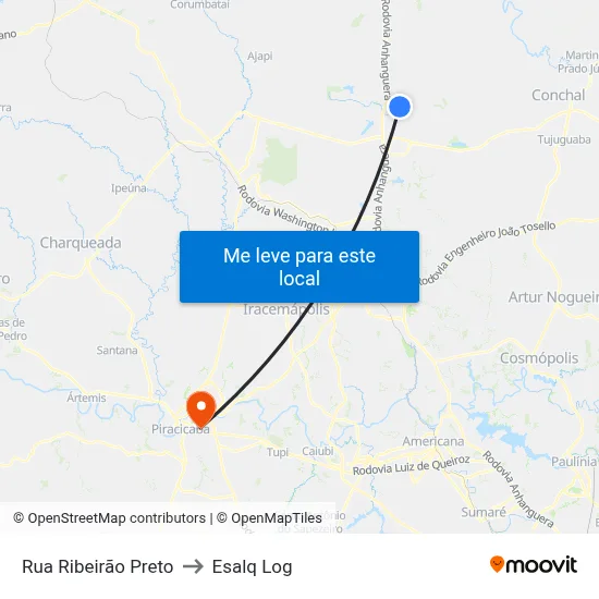 Rua Ribeirão Preto to Esalq Log map