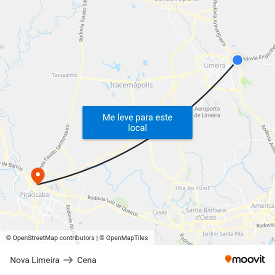 Nova Limeira to Cena map