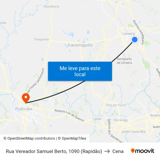 Rua Vereador Samuel Berto, 1090  (Rapidão) to Cena map