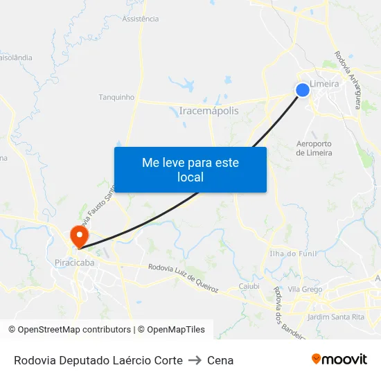 Rodovia Deputado Laércio Corte to Cena map