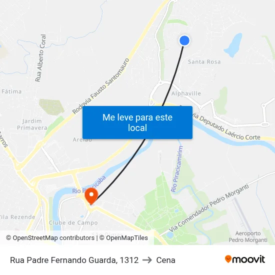 Rua Padre Fernando Guarda, 1312 to Cena map