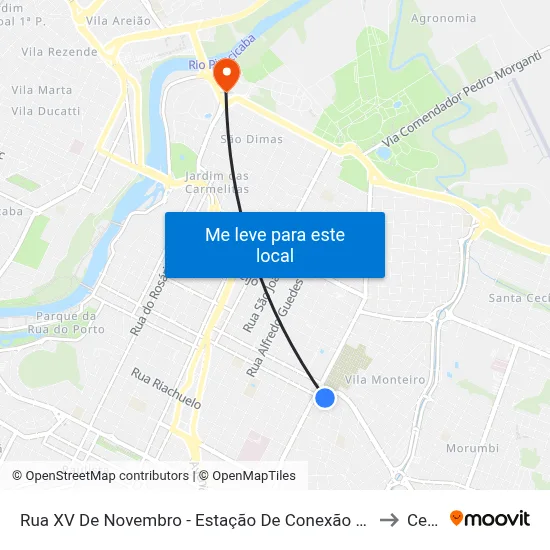 Rua XV De Novembro - Estação De Conexão Semae to Cena map