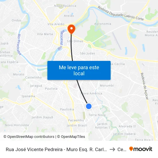 Rua José Vicente Pedreira - Muro Esq. R. Carlos Cossa to Cena map